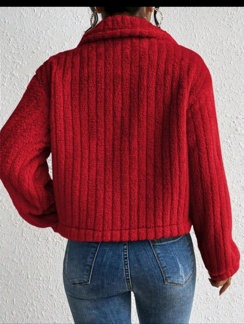 Red Plush Button-Front Jacket - Picture 3 of 6